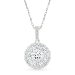 0.95 CT. T.W. Lab-Grown Diamond Double Frame Circle Necklace in 10K White Gold (I/SI2) - 18"