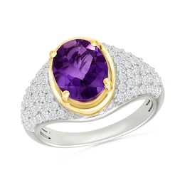 Oval Amethyst and White Lab-Created Sapphire Ring in Sterling Silver and 10K Gold