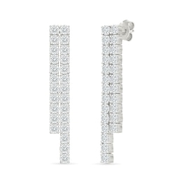 2.95 CT. T.W. Lab-Grown Diamond Two-Row Staggered Drop Earrings in 10K White Gold (I/SI2)