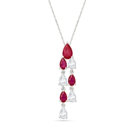 Pear-Shaped Lab-Created Ruby and White Lab-Created Sapphire Chandelier Necklace in Sterling Silver - 18"