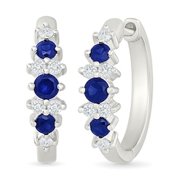Blue and White Lab-Created Sapphire Hoop Earrings in Sterling Silver - 18.0mm