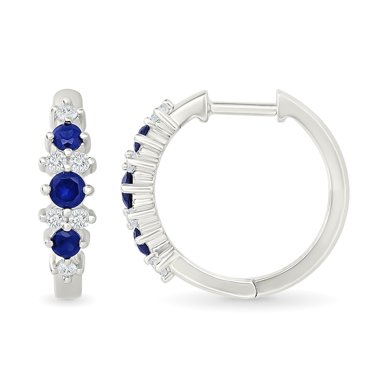 Blue and White Lab-Created Sapphire Hoop Earrings in Sterling Silver - 18.0mm