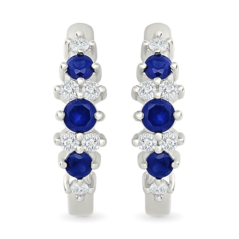 Blue and White Lab-Created Sapphire Hoop Earrings in Sterling Silver - 18.0mm