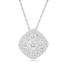 0.95 CT. T.W. Lab-Grown Diamond Cushion Frame Cluster Necklace in Sterling Silver (I/SI2) - 18"