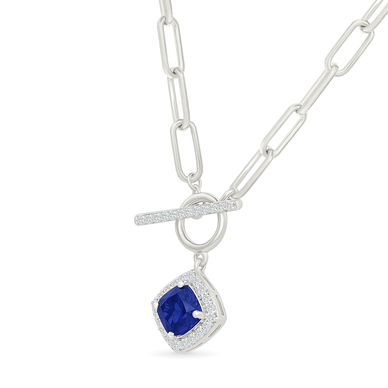 Cushion-Cut Blue Lab-Created Sapphire and White Lab-Created Sapphire Toggle Necklace in Sterling Silver - 18"