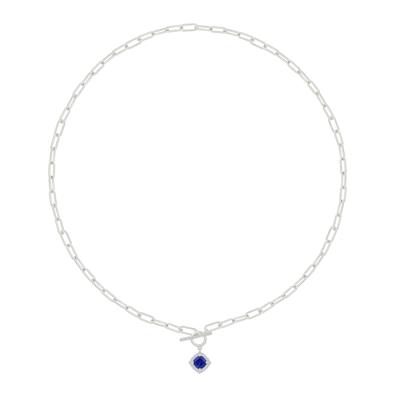 Cushion-Cut Blue Lab-Created Sapphire and White Lab-Created Sapphire Toggle Necklace in Sterling Silver - 18"