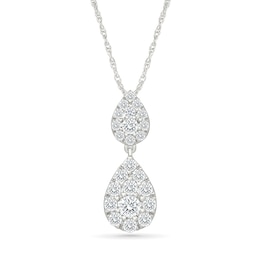 0.95 CT. T.W. Lab-Grown Diamond Double Teardrop Cluster Necklace in 10K White Gold (I/SI2) - 18"