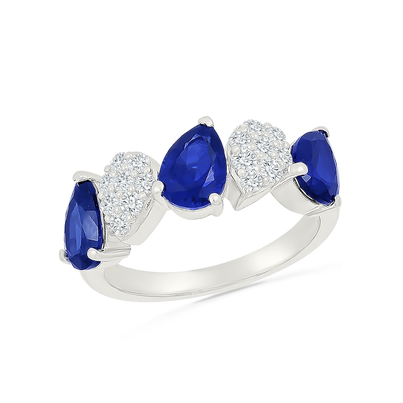 Pear-Shaped Blue Lab-Created Sapphire and White Ring 10K Gold