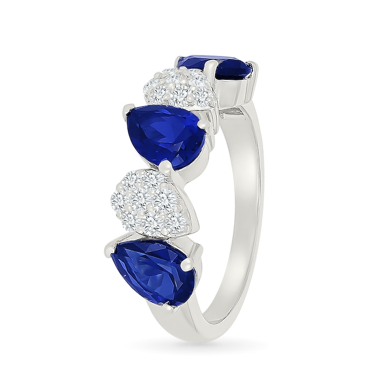 Pear-Shaped Blue Lab-Created Sapphire and White Ring 10K Gold