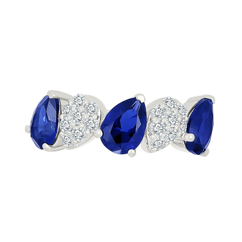 Pear-Shaped Blue Lab-Created Sapphire and White Ring 10K Gold