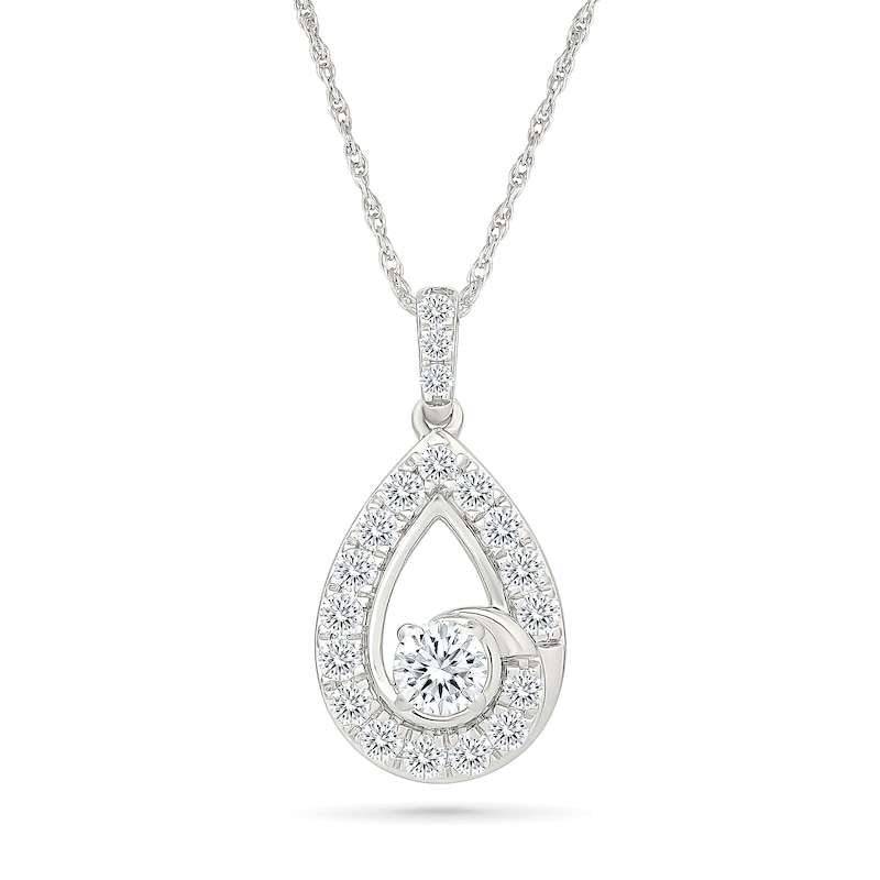 0.69 CT. T.W. Lab-Grown Diamond Teardrop Swirl Necklace in 10K White Gold (I/SI2) - 18"