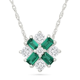 Baguette-Cut Lab-Created Emerald and White Lab-Created Sapphire Necklace in Sterling Silver - 18"