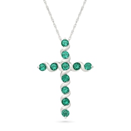 Lab-Created Emerald Swirl Cross Necklace in Sterling Silver - 18"