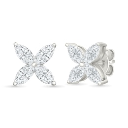 Marquise-Cut White Lab-Created Sapphire Flower Stud Earrings in Sterling Silver