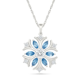 Marquise-Cut Swiss Blue Topaz and White Lab-Created Sapphire Snowflake Necklace in Sterling Silver - 18"