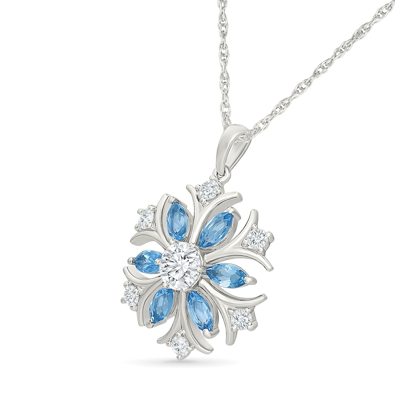 Marquise-Cut Swiss Blue Topaz and White Lab-Created Sapphire Snowflake Necklace in Sterling Silver - 18"