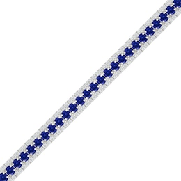Blue and White Lab-Created Sapphire Three-Row Bracelet in Sterling Silver - 7"