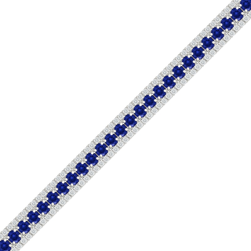 Blue and White Lab-Created Sapphire Three-Row Bracelet in Sterling Silver - 7"