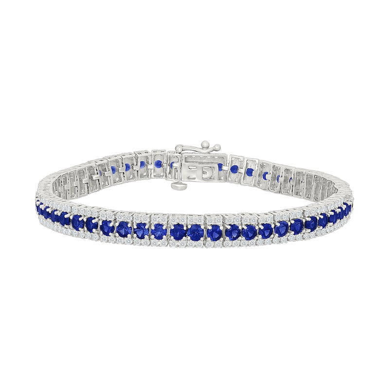 Blue and White Lab-Created Sapphire Three-Row Bracelet in Sterling Silver - 7"