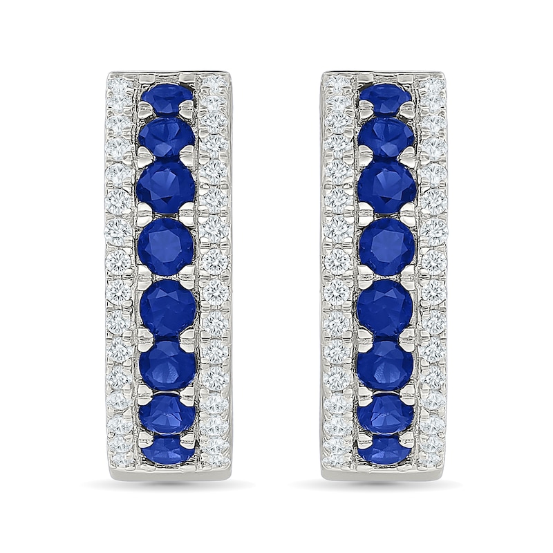 Blue and White Lab-Created Sapphire Three-Row Hoop Earrings in Sterling Silver