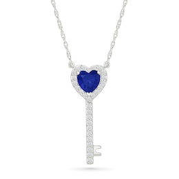 Heart-Shaped Blue Lab-Created Sapphire and White Lab-Created Sapphire Key Necklace in Sterling Silver - 18"