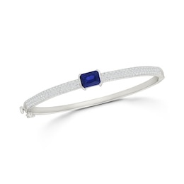 Emerald-Cut Blue Lab-Created Sapphire and White Lab-Created Sapphire Bangle Bracelet in Sterling Silver