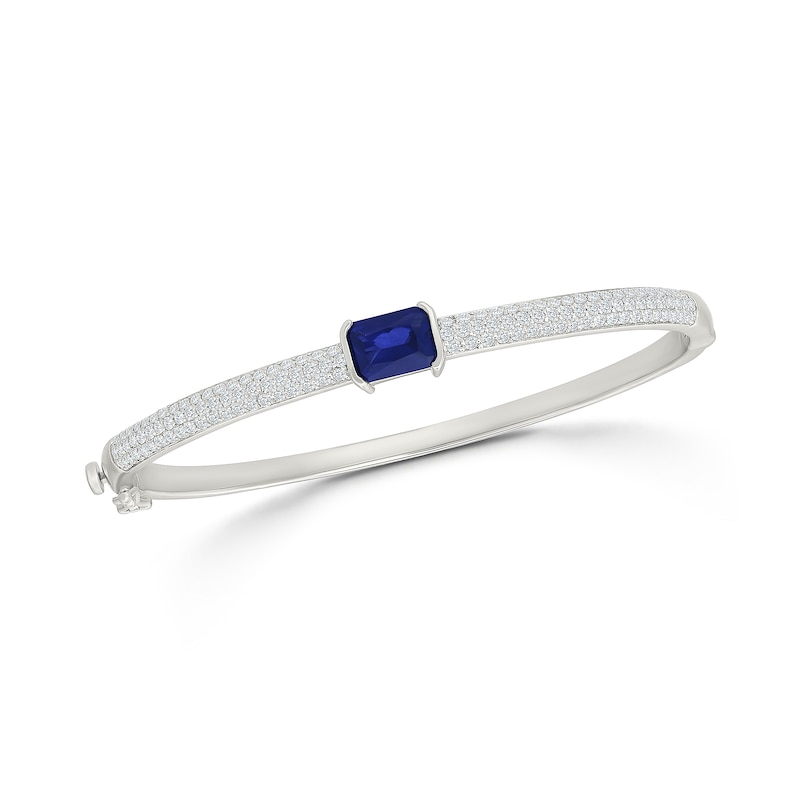 Emerald-Cut Blue Lab-Created Sapphire and White Lab-Created Sapphire Bangle Bracelet in Sterling Silver