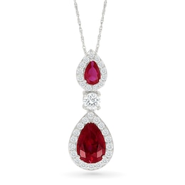 Pear-Shaped Lab-Created Ruby and White Lab-Created Sapphire Necklace in 10K White Gold - 18"