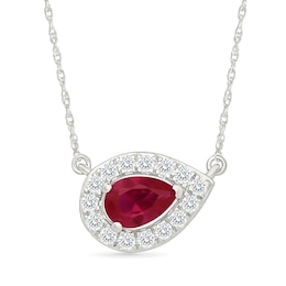 Pear-Shaped Lab-Created Ruby and White Lab-Created Sapphire Necklace in 10K White Gold - 18"