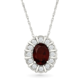 Oval Garnet and White Lab-Created Sapphire Frame Necklace in Sterling Silver - 18"