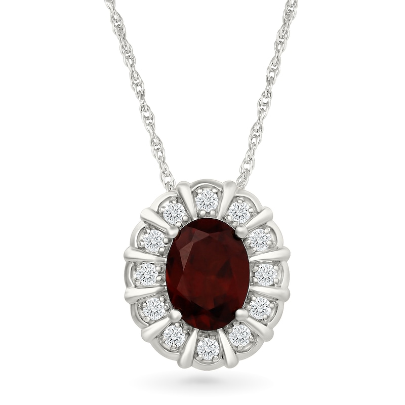 Oval Garnet and White Lab-Created Sapphire Frame Necklace in Sterling Silver - 18"