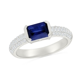 Emerald-Cut Blue Lab-Created Sapphire and White Lab-Created Sapphire Ring in 10K White Gold