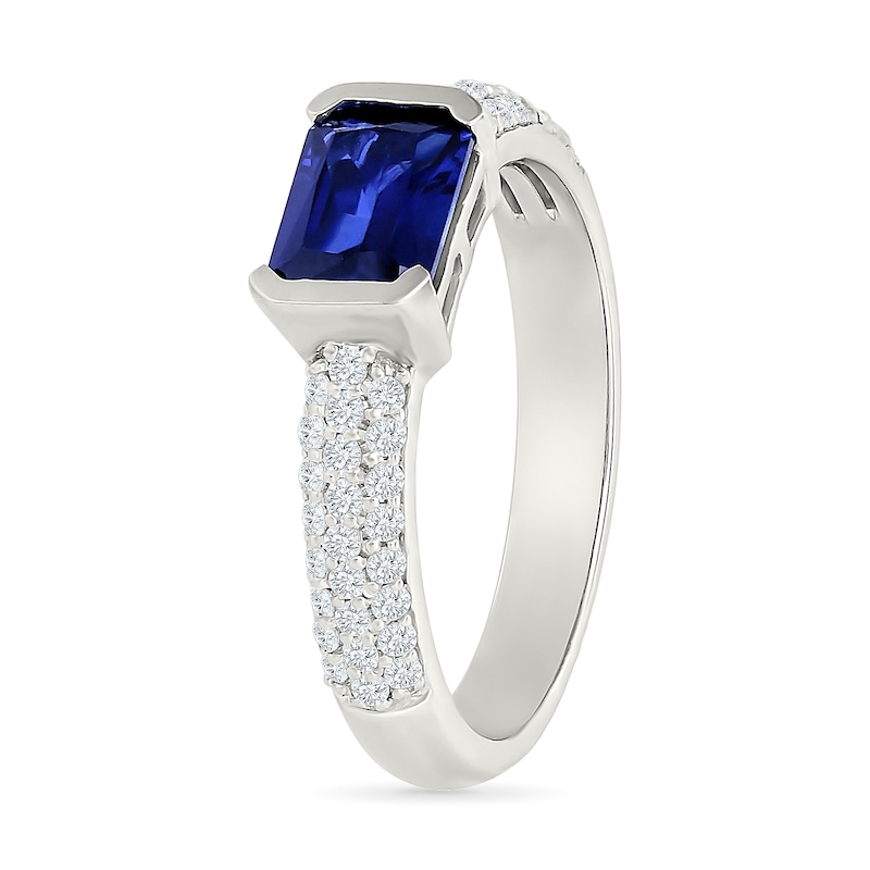 Emerald-Cut Blue Lab-Created Sapphire and White Ring 10K Gold