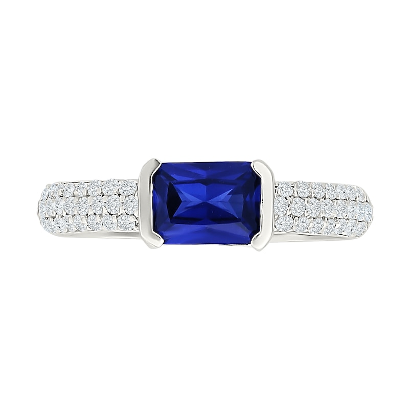 Emerald-Cut Blue Lab-Created Sapphire and White Ring 10K Gold