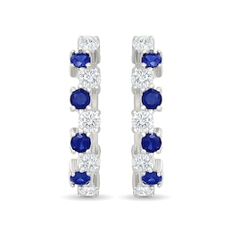 Blue and White Lab-Created Sapphire Zig-Zag Hoop Earrings in Sterling Silver - 18.0mm