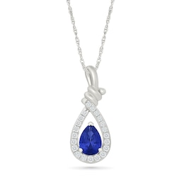 Pear-Shaped Blue Lab-Created Sapphire and White Lab-Created Sapphire Knot Necklace in 10K White Gold - 18"