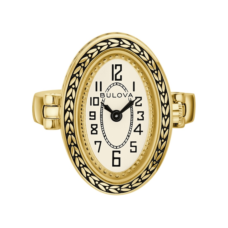 Ladies' Bulova Archive Gold-Tone IP Stainless Steel Ring Watch with Ivory Dial (Model: 97L188)