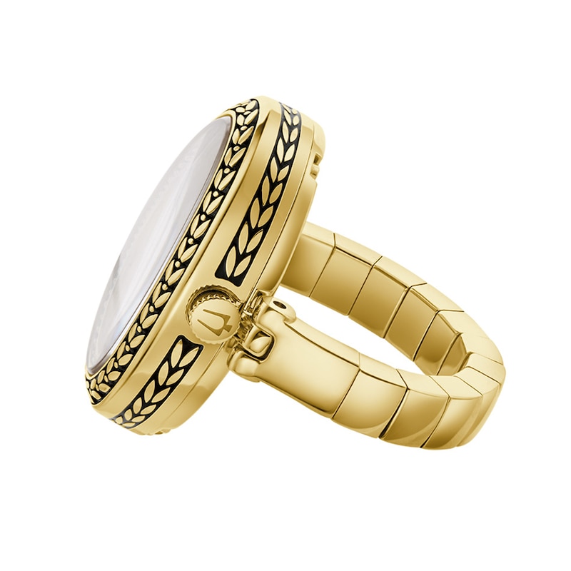 Ladies' Bulova Archive Gold-Tone IP Stainless Steel Ring Watch with Ivory Dial (Model: 97L188)