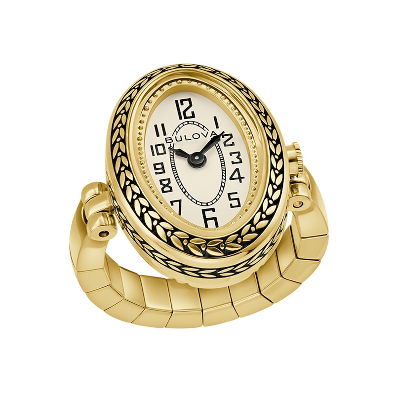 Ladies' Bulova Archive Gold-Tone IP Stainless Steel Ring Watch with Ivory Dial (Model: 97L188)