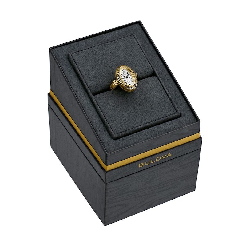 Ladies' Bulova Archive Gold-Tone IP Stainless Steel Ring Watch with Ivory Dial (Model: 97L188)