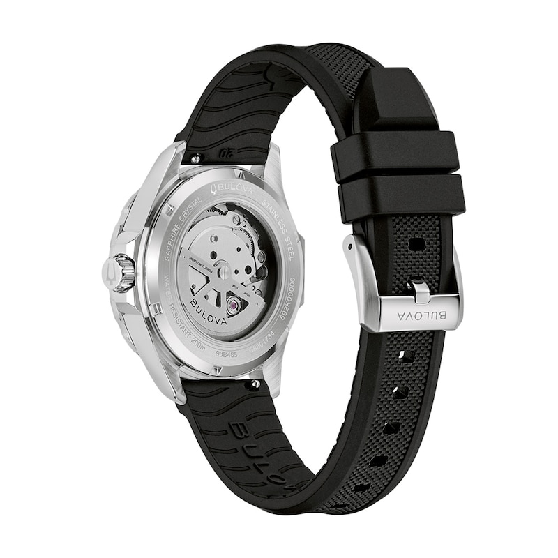 Main Image 3 of Men's Bulova Marine Star Stainless Steel Watch with Black Dial and Black Rubber Strap (Model: 98B465)