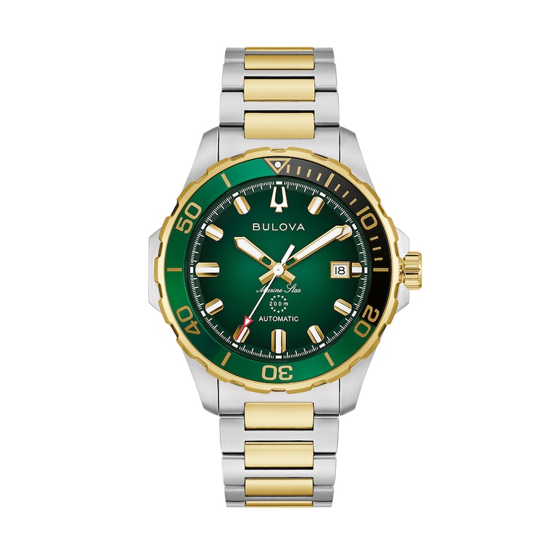 Main Image 1 of Men's Bulova Marine Star Series B Two-Tone IP Stainless Steel Watch with Green Dial (Model: 98B467)