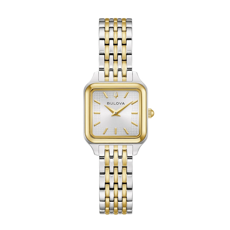 Ladies' Bulova Sutton Two-Tone IP Stainless Steel Watch with Silver Dial (Model: 98L330)