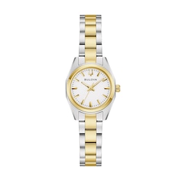Ladies' Bulova Surveyor Two-Tone IP Stainless Steel Watch with White Dial (Model: 98L331)