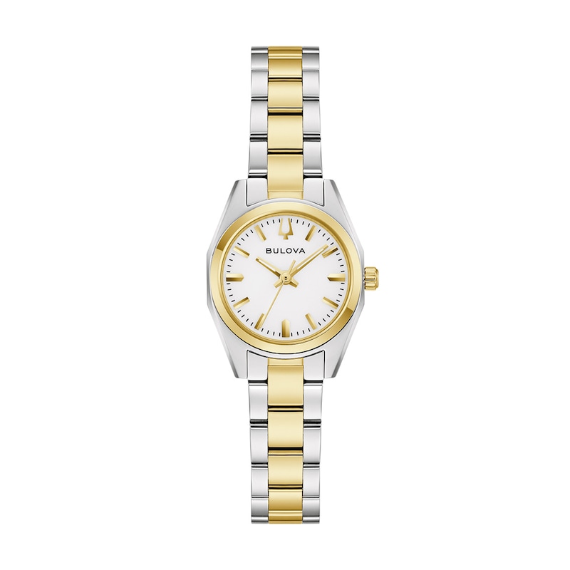 Ladies' Bulova Surveyor Two-Tone IP Stainless Steel Watch with White Dial (Model: 98L331)