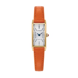 Ladies' Citizen Fio Eco-Drive® Gold-Tone IP Stainless Steel Watch with Orange Leather Strap (Model: EG7122-04A)