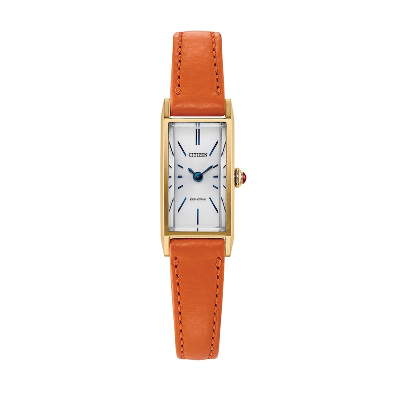 Ladies' Citizen Fio Eco-Drive® Gold-Tone IP Stainless Steel Watch with Orange Leather Strap (Model: EG7122-04A)