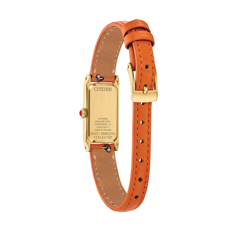 Ladies' Citizen Fio Eco-Drive® Gold-Tone IP Stainless Steel Watch with Orange Leather Strap (Model: EG7122-04A)