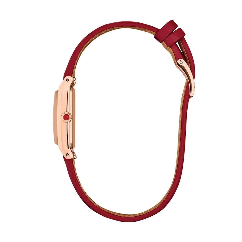 Ladies' Citizen Fio Eco-Drive® Rose-Tone IP Stainless Steel Watch with Red Leather Strap (Model: EG7123-01A)