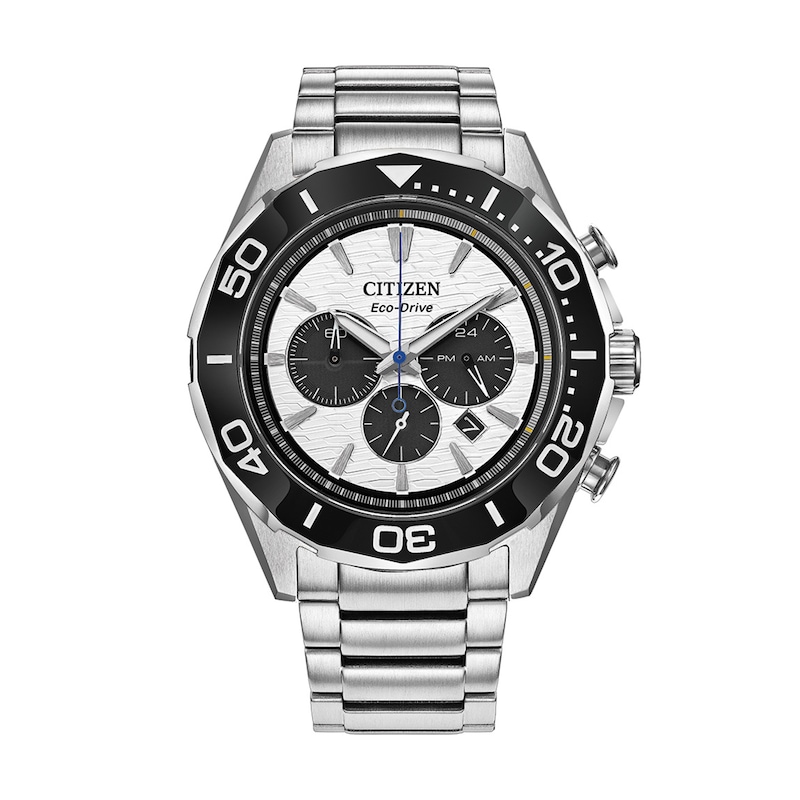 Men's Citizen Endeavor Chronograph Eco-Drive® Stainless Steel Watch with White Dial (Model: CA4730-59A)